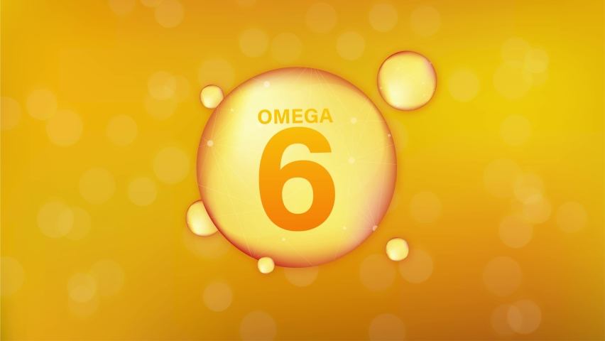 Omega 6 gold icon. Vitamin drop pill capsule. Shining golden essence droplet. Motion graphics.