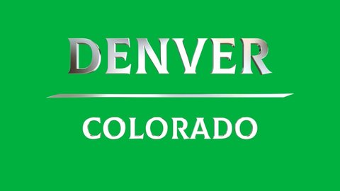 Text "Denver - Colorado" Decays Into Cubes, Green Screen. 3D Render