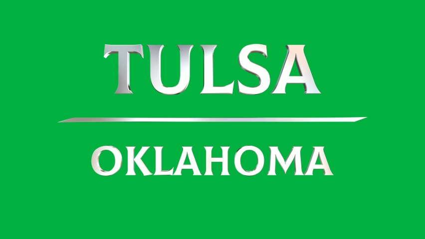 Text "Tulsa - Oklahoma" Decays Into Cubes, Green Screen. 3D Render
