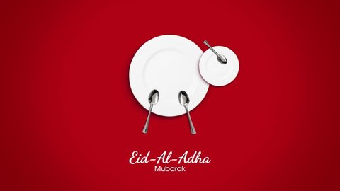 Eid al Adha Mubarak greeting card with for restaurant or food brand. Traditional Muslim holiday. Eid al Adha Mubarak concept video animation background