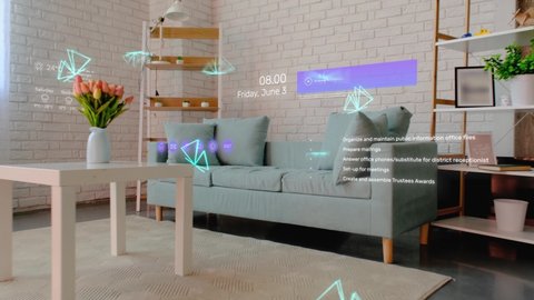 Smart home concept - modern room with virtual interactive elements