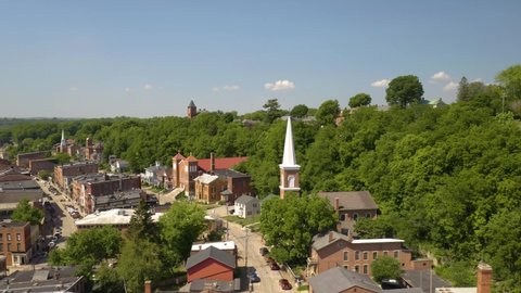 Drone Flying Over Galena, Illinois - Classic Small Town in Midwest USA