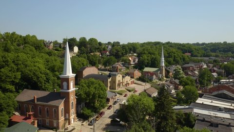 Low Aerial View of Galena, Illinois on Beautiful Summer Day