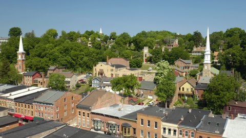 Class Small Town USA. Aerial Establishing Shot of Galena, Illinois