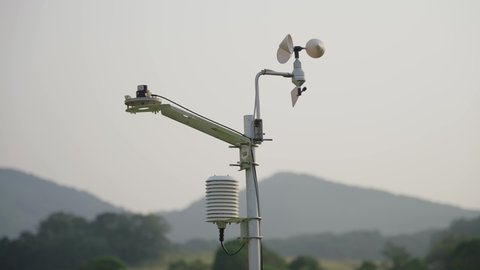 Close view of an anemometer in the rainforest.