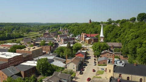 Aerial View of Classic Small Town USA. Galena, Illinois