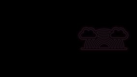 Glowing neon line Rainbow with clouds icon isolated on black background. 4K Video motion graphic animation.
