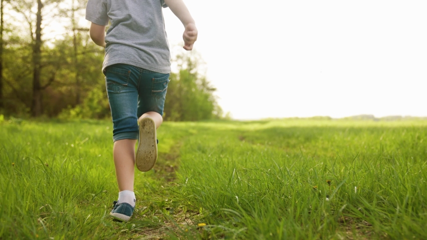 happy family. kid run legs close-up in the park at sunset. people in the park concept boy son joyful run. happy family summer. little baby run child fun summer kid dream concept lifestyle Royalty-Free Stock Footage #1075829225