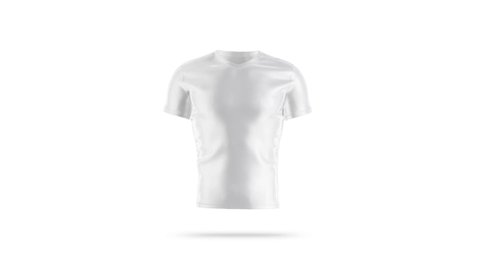Blank white v-neck t-shirt mockup, looped rotation, 3d rendering. Empty classic sport uniform tee-shirt mock up, isolated. Clear jersey vneck tshirt for football team garment template.