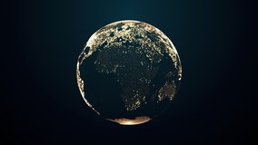 Animation of spinning golden globe of the Earth planet from particulars on dark background, 4K seamless loop earth globe animation - Powered by Shutterstock - Get 15% off with code: PIKWIZARD15