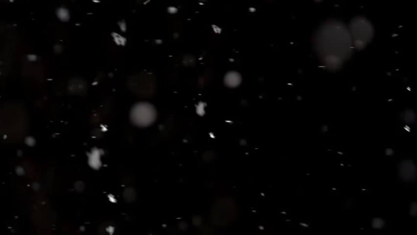 A dense heavy blizzard snowstorm VFX insert in slow-motion on black screen. Black screen Christmas snowstorm. Particles swirling moved by wind. Snow is moving through space. Snowstorm on black. | Shutterstock HD Video #1075844036