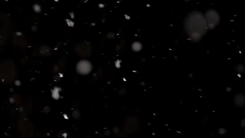 A dense heavy blizzard snowstorm VFX insert in slow-motion on black screen. Black screen Christmas snowstorm. Particles swirling moved by wind. Snow is moving through space. Snowstorm on black.