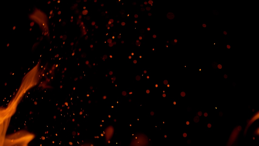 Super Slow Motion Shot of Fire and Sparks Isolated on Black Background at 1000fps.
