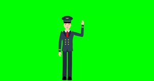 pilot waves his hand, 2d animation motion graphic, green screen