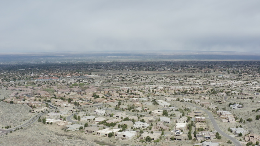 Desert Suburban Neighborhood and Houses in Albuquerque, New Mexico - Aerial