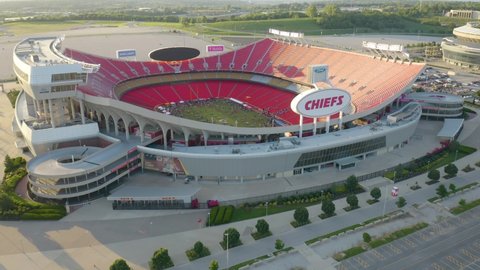 Kansas City , Missouri , United States - 06 13 2021: Aerial View of Arrowhead Stadium with People on the Field for an Event