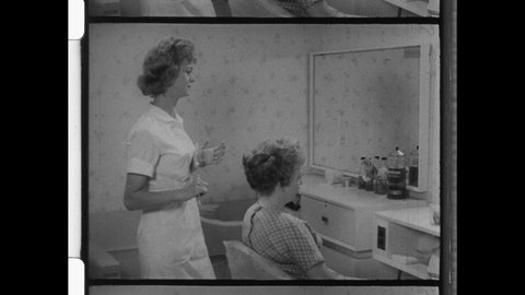1960s New York, NY. Montage of Woman at Work: Secretary, Playing Football, Scientist, Welder, Nurse, Solider, Hair Stylist, Factory Worker, and Demonstrating to Close Gender Wage Gap. 4K Overscan 