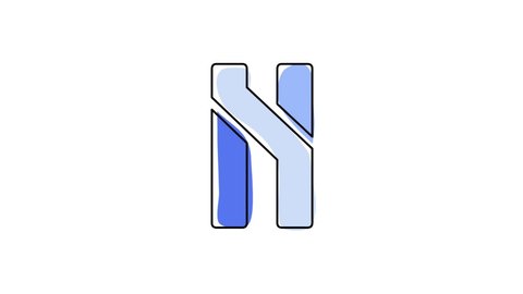 Letter N. 4K video. Blue font animated isolated on clear white background. Contrasting symbol, moving mobile form, black outline. Capital Letter N for software, user interface, mobile app, game.
