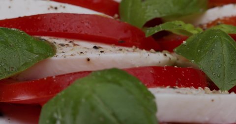 The Best View of the Details of Fresh Italian Caprese Salad.