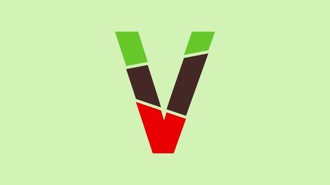 V letter design logo animation in pale lime green color background