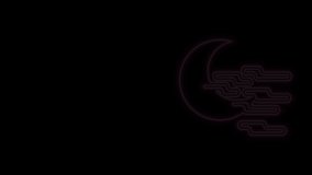 Glowing neon line Fog and moon icon isolated on black background. 4K Video motion graphic animation.
