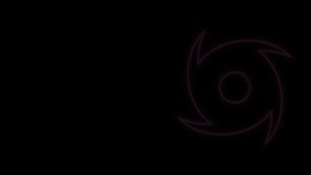 Glowing neon line Tornado icon isolated on black background. Cyclone, whirlwind, storm funnel, hurricane wind or twister weather icon. 4K Video motion graphic animation.