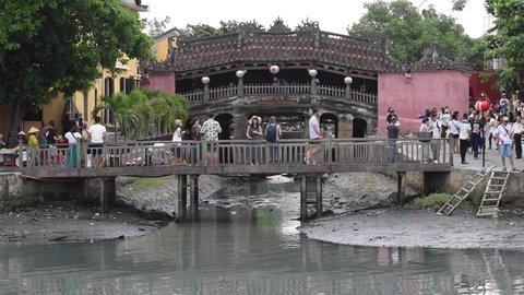 Hoi an, Vietnam - July 14, 2021:  Perhaps the most visited attraction in world heritage listed Hoi An, is the Japanese Covered Bridge in Hoi An ancient town. 