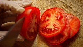 Cut tomatoes into slices. 4k video recipe