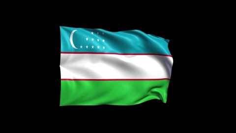 Waving Uzbekistan Flag Isolated on Transparent Background. 4K Ultra HD , Loop Motion Graphic Animation.