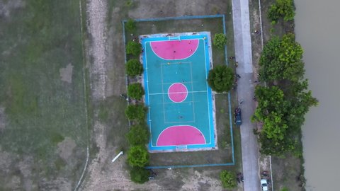 aerial view futsal court, children playing futsal  
