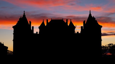 New York State Capitol Building in Silhouette, Time Lapse at Twilight, Albany, USA