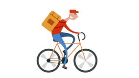 Courier bicycle delivery man with parcel box on back. Ecological city bike delivering logistic service. Food delivery boy. Available in 4K video render footage.