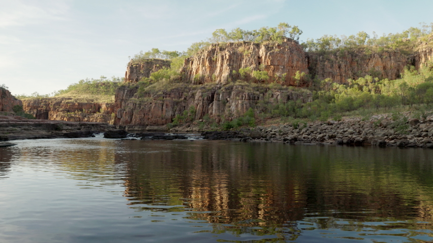 rapids at the top of the first gorge at nitmiluk gorge, also known as katherine gorge at nitmiluk national park in the northern territory of australia Royalty-Free Stock Footage #1075914215