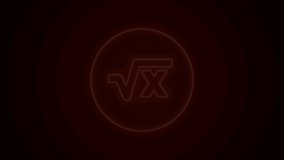 Glowing neon line Square root of x glyph icon isolated on black background. Mathematical expression. 4K Video motion graphic animation.