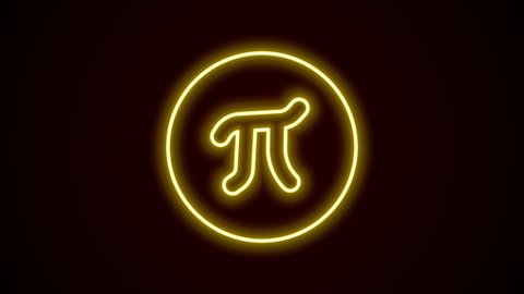 Glowing neon line Pi symbol icon isolated on black background. 4K Video motion graphic animation.