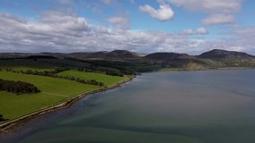 4k drone video of Loch Fleet on the east coast of Scotland, UK
