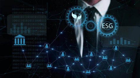 esg people interaction concept. Business investments of the future based on modern technologies and artificial intelligence