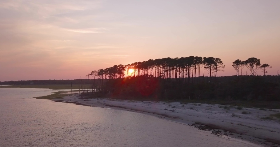 South Carolina Secluded Island With Sunset Through Trees