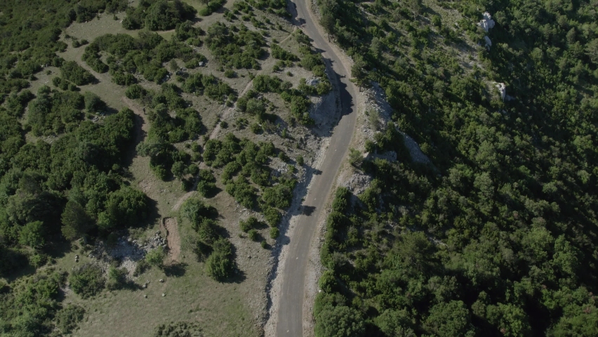Some aerial shots from a viewpoint, called the balcony of the Mediterranean, on the Mont Saunt-Baudille, near Montpellier, Herault, Occitanie, next to a telecommunication antenna.