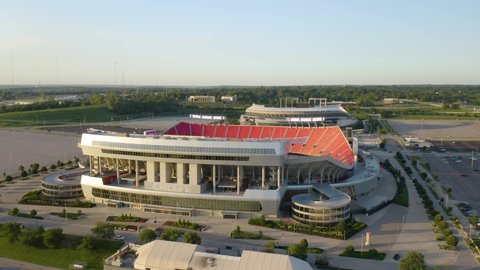 Kansas City , Missouri , United States - 06 13 2021: Drone Flying Towards Kansas City Chiefs' Arrowhead Stadium