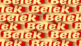 Belek. Kinetic text looped background. 4K video. text moving left, right. Color kinetic Turkey Belek loop 4K background for trendy advertising campaign, resort adv, travel promo, notice.