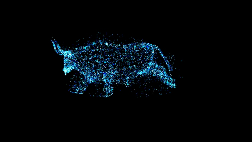 Abstract animation of a blue bull running. Poly wire frame illustration. Wild animals concept. Polygonal art with lines and dots. plexus line motion particle. Royalty-Free Stock Footage #1076010779