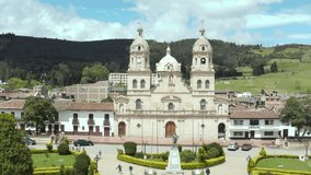 Santa Rosa De Viterbo is a town in Boyacá Department in Colombia. Beautiful place to visit in Colombia in Tundama Province. 4K Drone view moving backwards - Revealing shot.