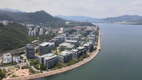 Pak Shek Kok Hong Kong Science Park open to a start-up business with science, high-tech research, and innovative development use located in Tai Po Ma Liu Shui in Shatin city Top down aerial view