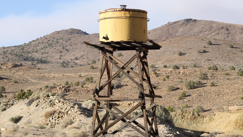 Old Wooden Water Tower at Abandoned Mine in Nevada Desert - Shallow Depth of Field
