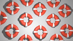 video 3 d illustration of many red and white floats, top view isolated on white background