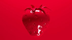 3D Large juicy strawberry on a red background with bright studio lighting. Minimal modern seamless motion design