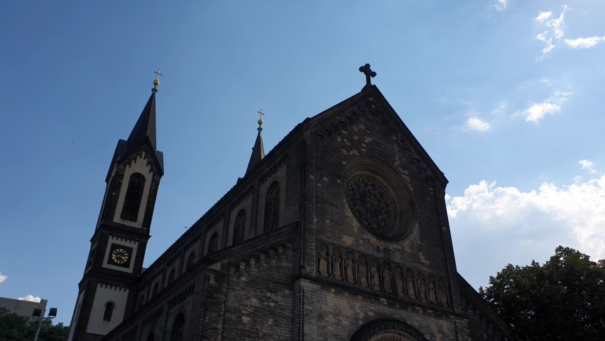 PRAGUE, CZECH REPUBLIC - July 7, 2021: view of Church of Saints Cyril and Methodius. It is a Roman Catholic church in the Karlín district of Prague, Czech Republic.