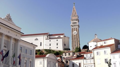 Hyper, hyper lapse, Tower clock in City Piran, Slovenia, with running Time