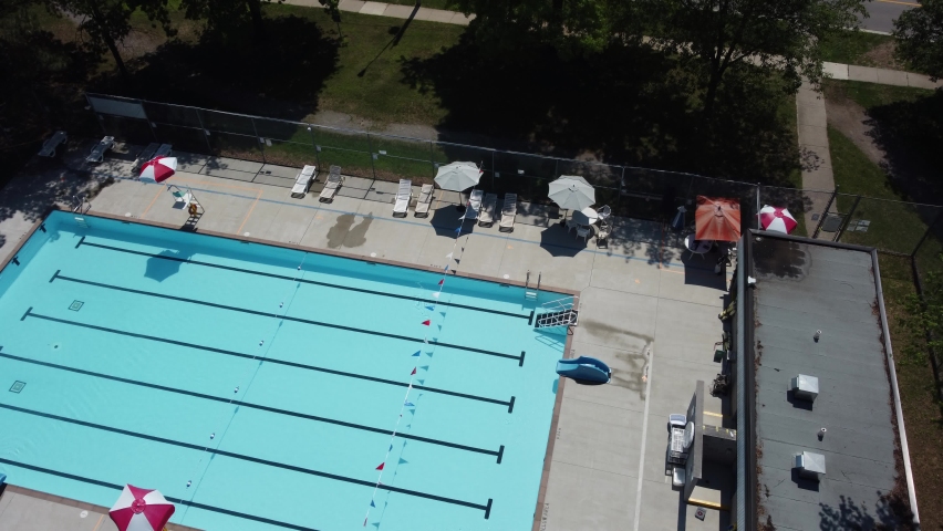 An aerial view of a swimming pool
